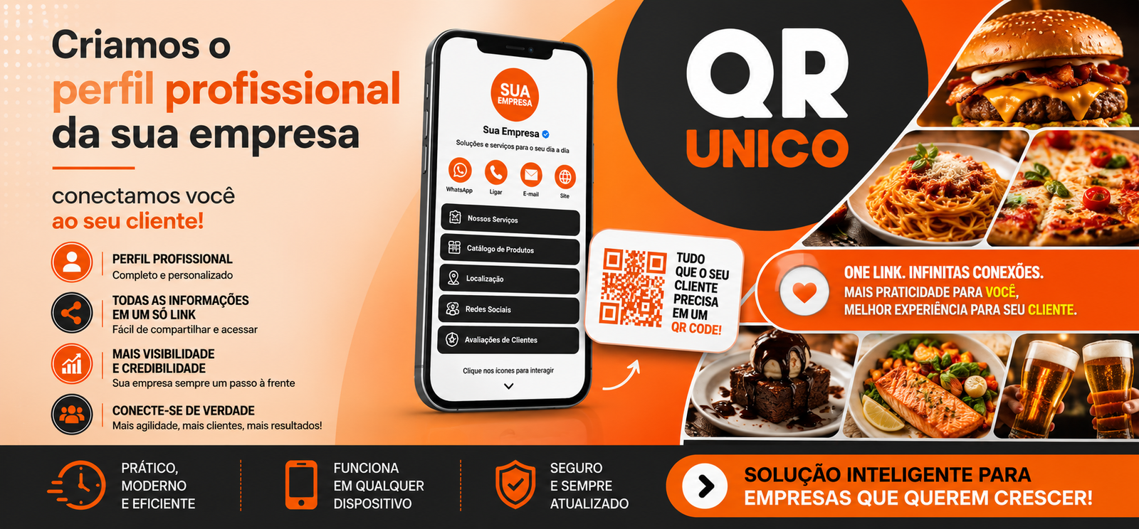 Banner promocional de perfil profissional com QR Code