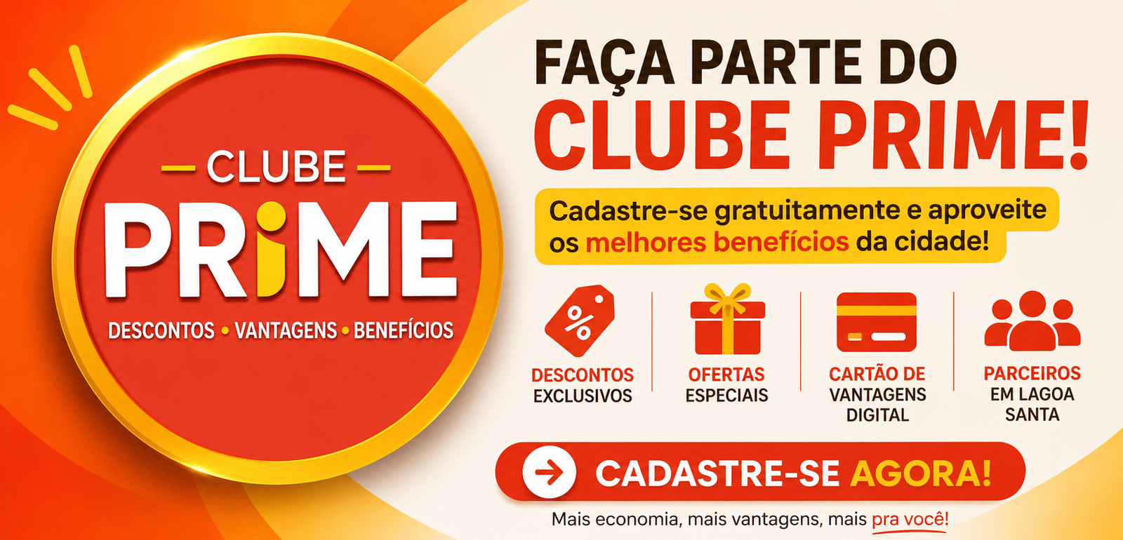 Cadastre gratuitamente e faca parte do no clube de benefícios (1) Banner promocional Clube Prime com descontos exclusivos